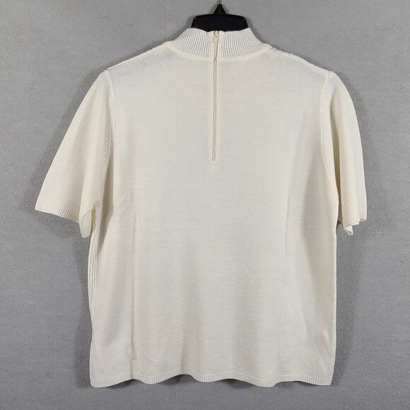 Vtg Koret White Mock Neck Pullover Sweater Short Sleeve Zip Back Size Medium? - Picture 2 of 6